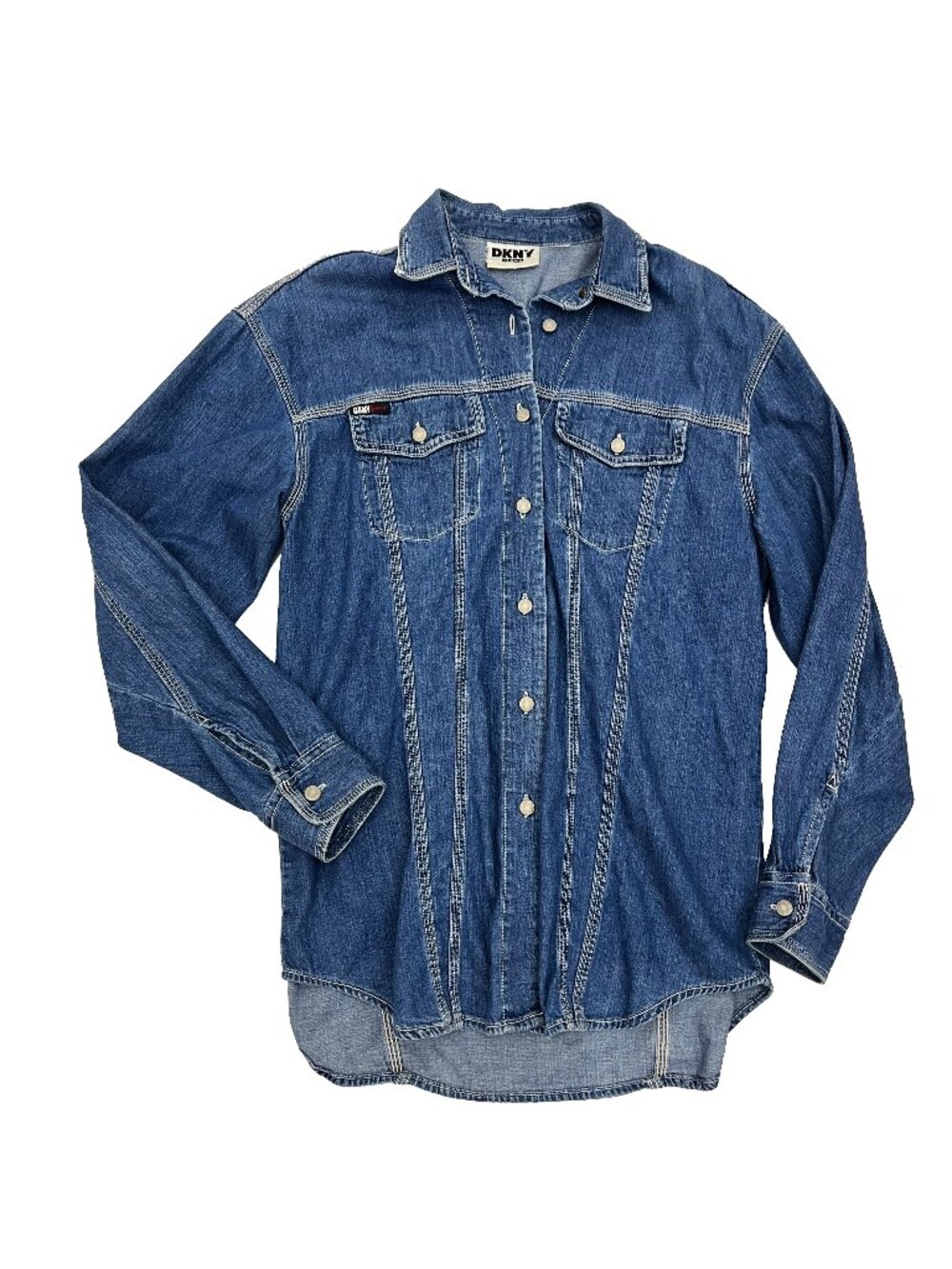 DKNY Vintage Jean Shirt Trucker Denim Button Up Long Sleeve Womens M L